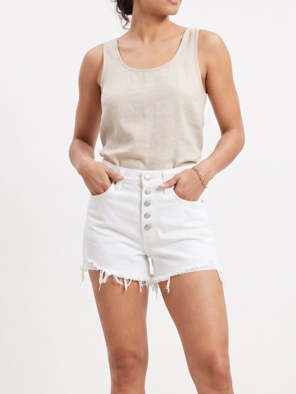 *GAP White High Rise Button Fly Raw Hem Denim Shorts